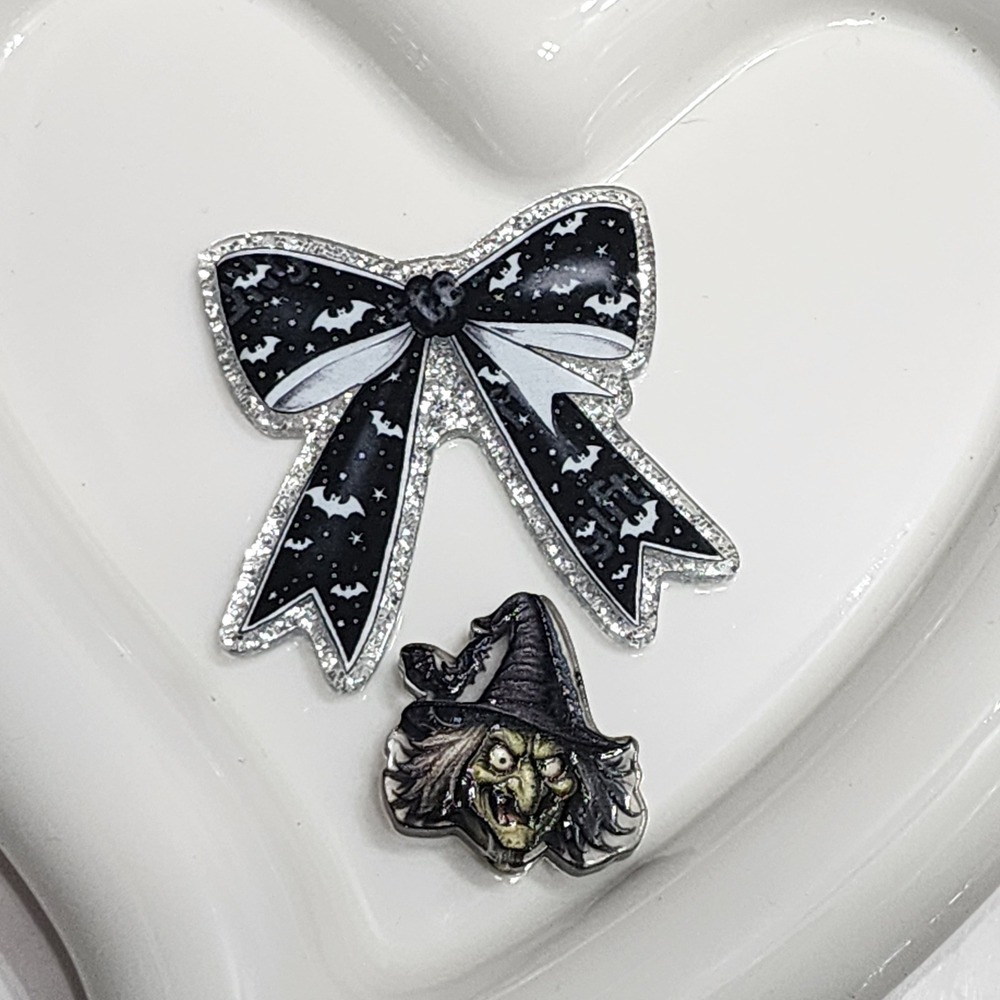 Halloween Witch Bow Flatback Focal Bead Badge Funny Beaded Pen Jewelry Bat